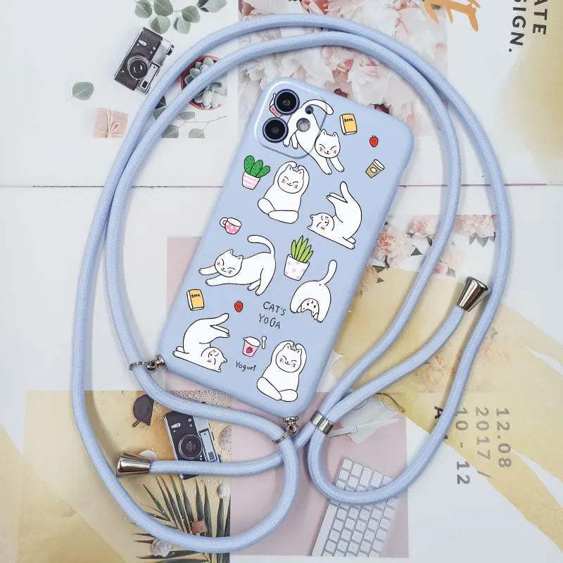 Cute Candy Color Crossbody Phone Case with Adjustable Lanyard – Soft TPU Protection for Samsung Galaxy Series