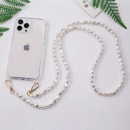 Luxury Transparent Crossbody Pearl Chain Phone Case – Elegant Hands-Free Protection for iPhone
