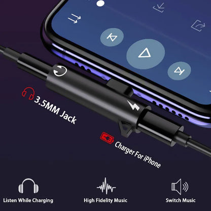 GOLDFOX 2-in-1 Lightning to 3.5mm AUX &amp; Charging Adapter | Audio + Power Splitter for iPhone