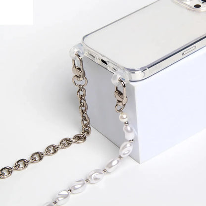 Luxury Transparent Crossbody Pearl Chain Phone Case – Elegant Hands-Free Protection for iPhone