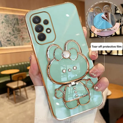 Luxury Glitter Makeup Mirror Phone Case with Cute Rabbit Ring Holder – Stylish Protection for Samsung Galaxy Series