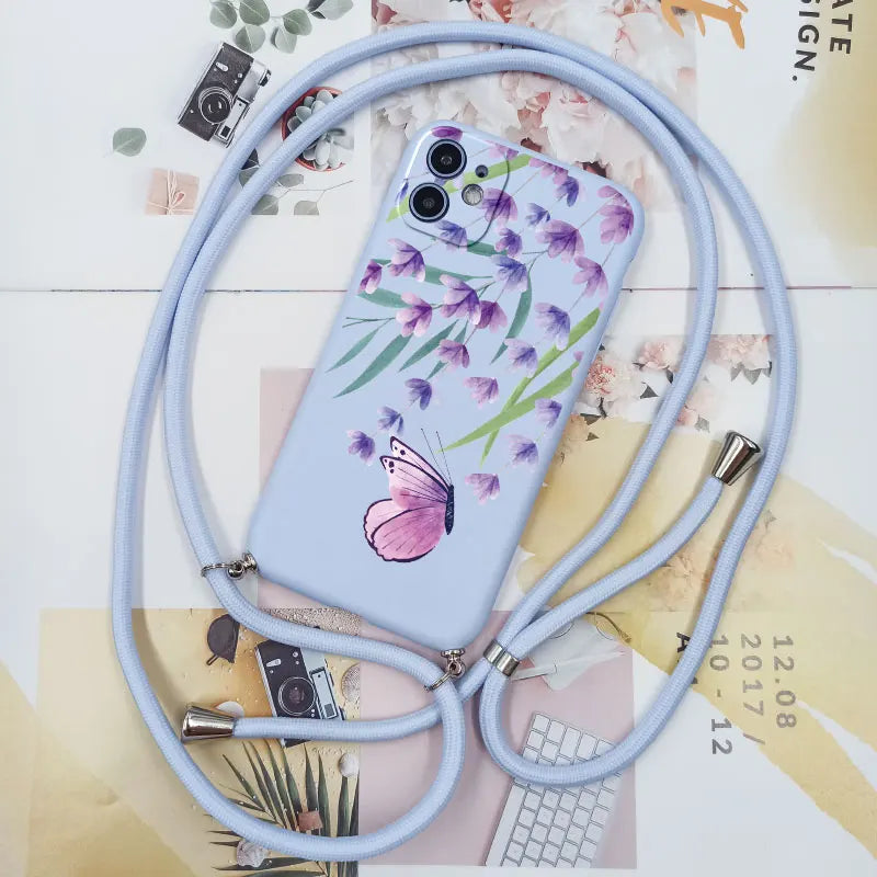 Cute Candy Color Crossbody Phone Case with Adjustable Lanyard – Soft TPU Protection for Samsung Galaxy Series