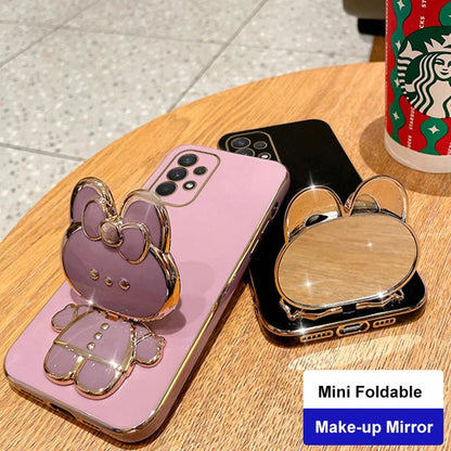 Luxury Glitter Makeup Mirror Phone Case with Cute Rabbit Ring Holder – Stylish Protection for Samsung Galaxy Series