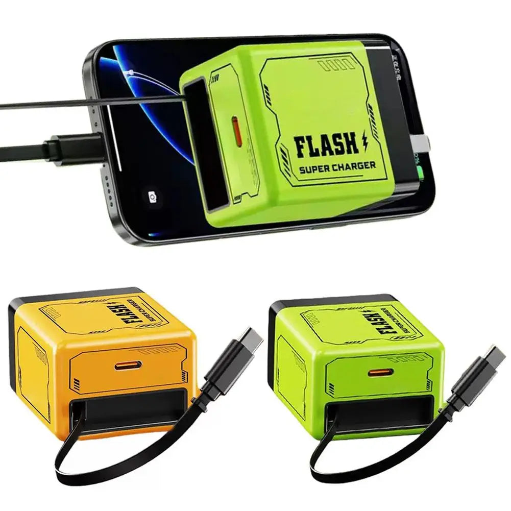 GaN Dual-Port Fast Charger with Retractable Type-C Cable | 30W + 22.5W Super Fast Charging | Compact &amp; Foldable Travel Adapter