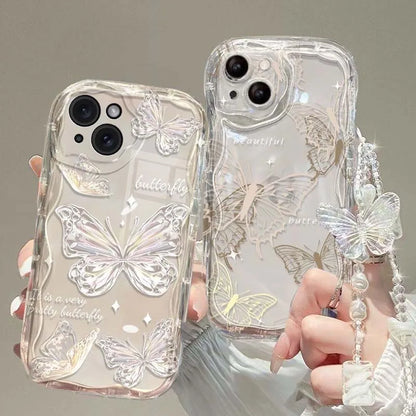 Luxury Clear TPU Leather Chain Case with 3D Butterfly &amp; Bracelet Strap for iPhone
