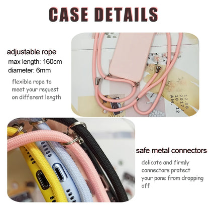 Cute Candy Color Crossbody Phone Case with Adjustable Lanyard – Soft TPU Protection for Samsung Galaxy Series
