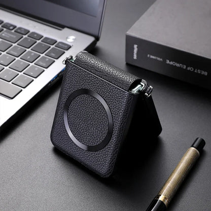 Magsafe Wireless Charge Case for Samsung Galaxy Z Flip 7 Flip6 Flip5 Flip4  Magnetic Litchi Leather Cover
