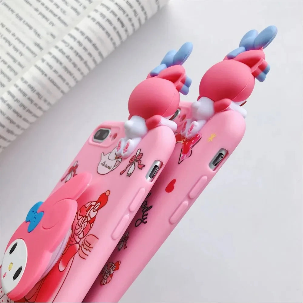 Cute 3D Cartoon Sanrio Phone Case with Holder &amp; Lanyard – For iPhone