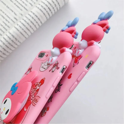Cute 3D Cartoon Sanrio Phone Case with Holder &amp; Lanyard – For iPhone