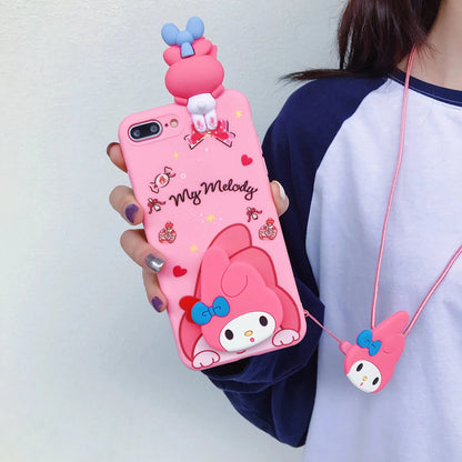 Cute 3D Cartoon Sanrio Phone Case with Holder &amp; Lanyard – For iPhone