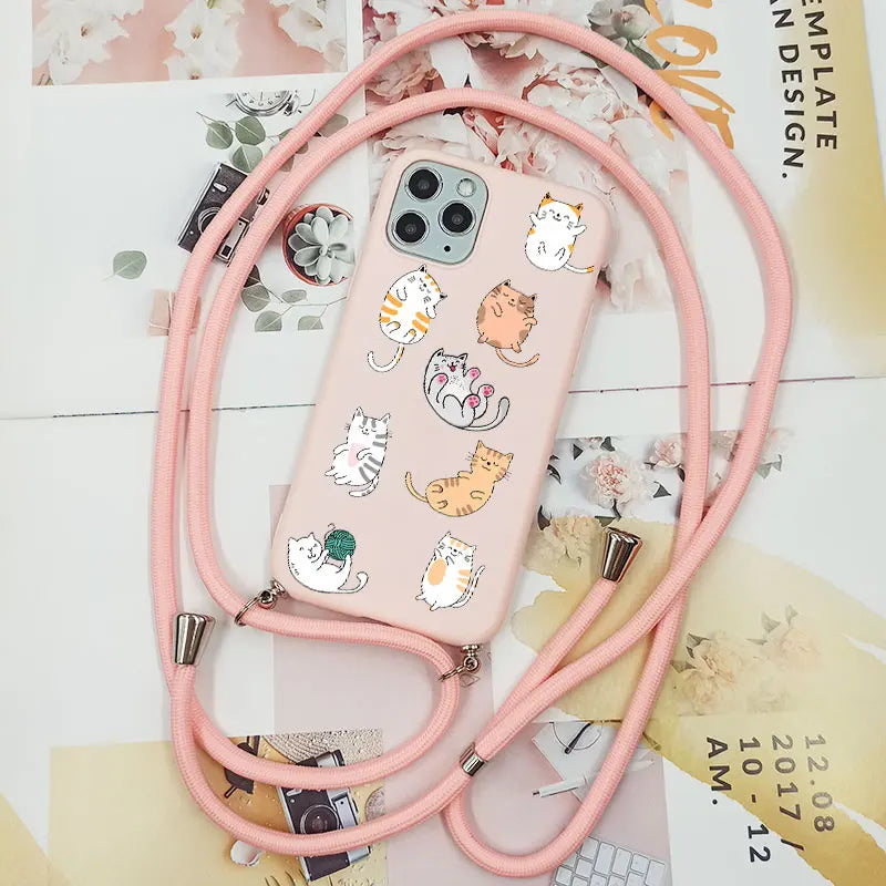 Cute Candy Color Crossbody Phone Case with Adjustable Lanyard – Soft TPU Protection for Samsung Galaxy Series