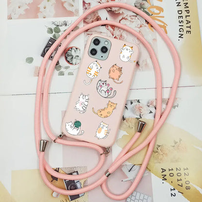 Cute Candy Color Crossbody Phone Case with Adjustable Lanyard – Soft TPU Protection for Samsung Galaxy Series