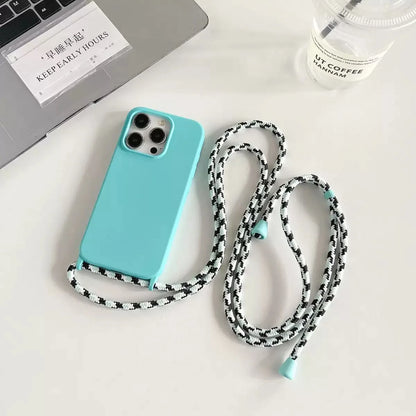 Liquid Silicone Crossbody Phone Case with Adjustable Lanyard Strap – Hands-Free Protection for iPhone