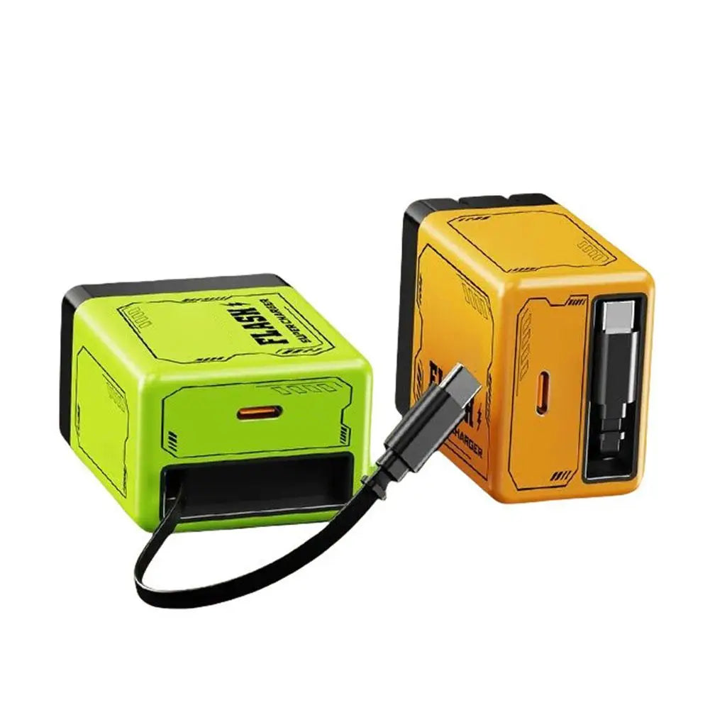 GaN Dual-Port Fast Charger with Retractable Type-C Cable | 30W + 22.5W Super Fast Charging | Compact &amp; Foldable Travel Adapter