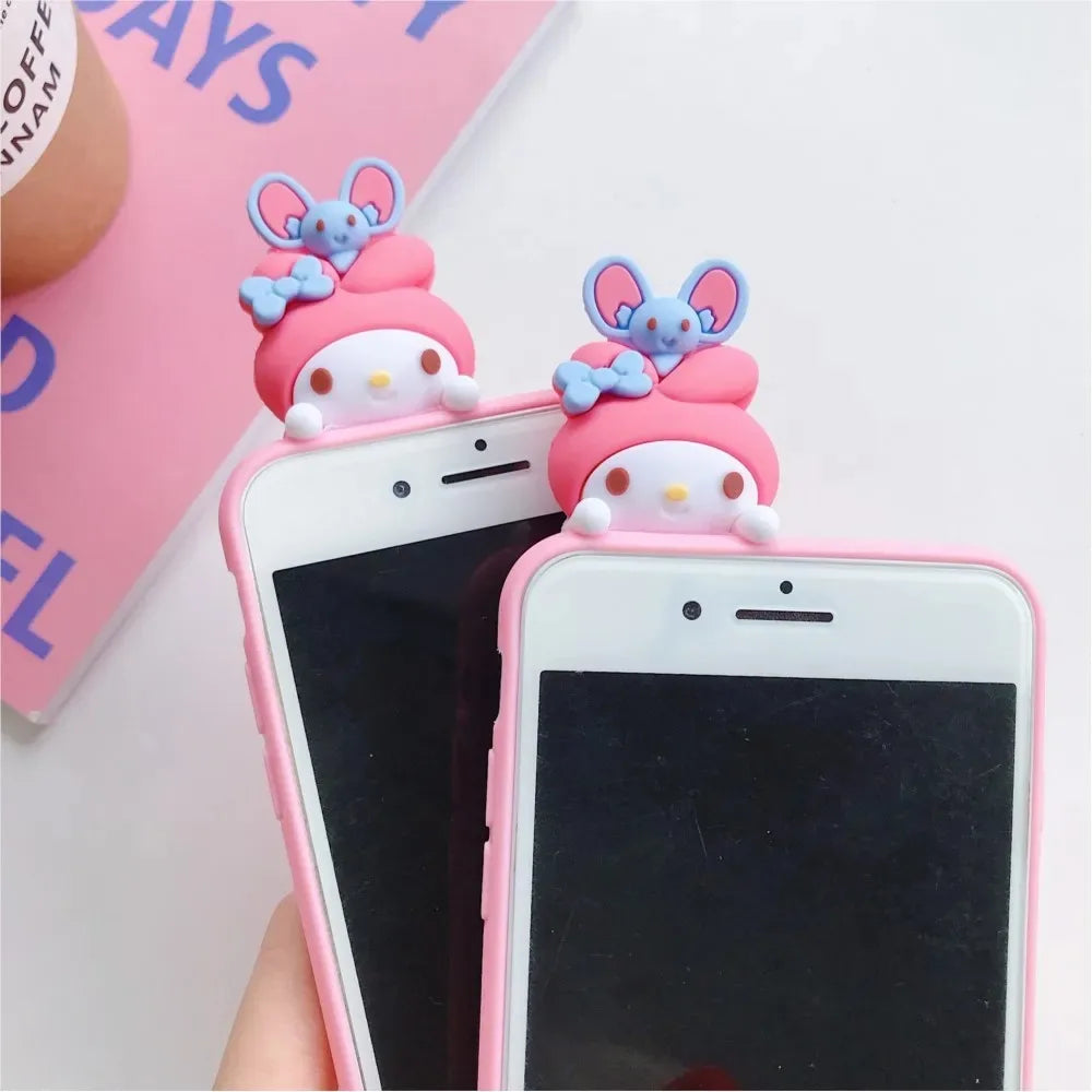 Cute 3D Cartoon Sanrio Phone Case with Holder &amp; Lanyard – For iPhone