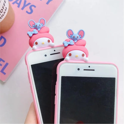 Cute 3D Cartoon Sanrio Phone Case with Holder &amp; Lanyard – For iPhone