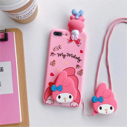 Cute 3D Cartoon Sanrio Phone Case with Holder &amp; Lanyard – For iPhone