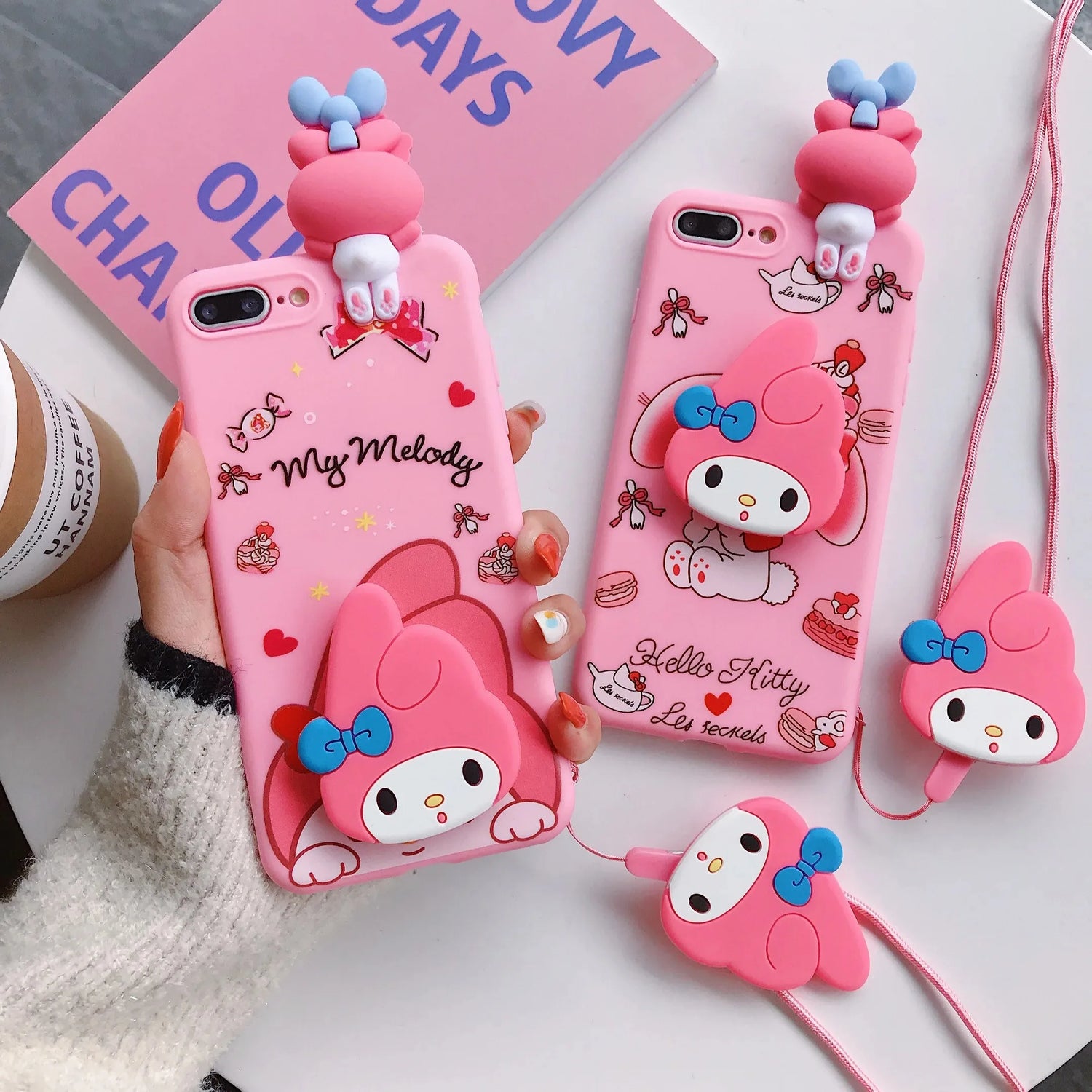 Cute 3D Cartoon Sanrio Phone Case with Holder &amp; Lanyard – For iPhone