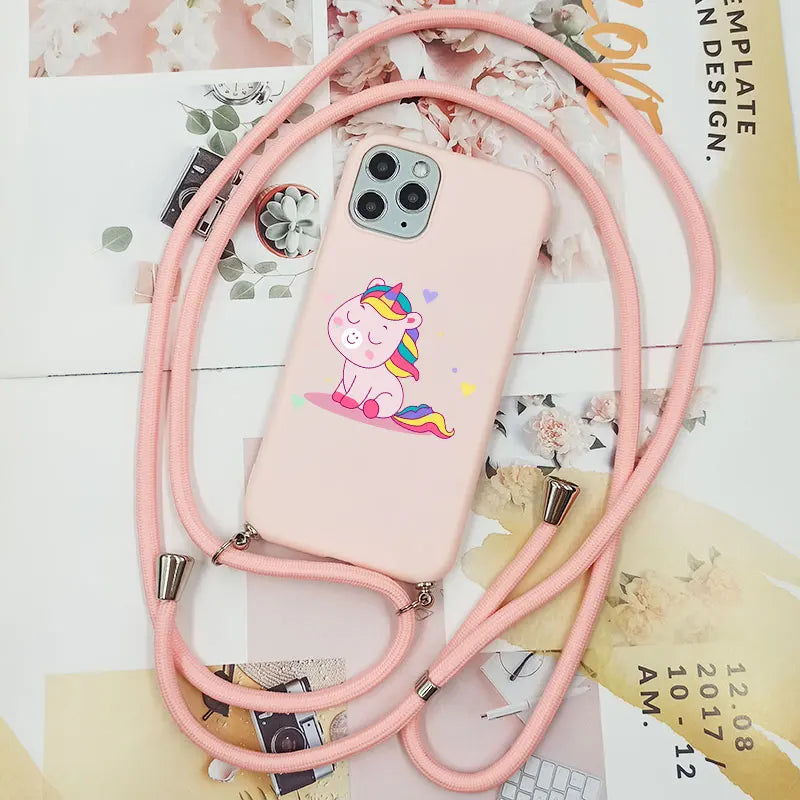Cute Candy Color Crossbody Phone Case with Adjustable Lanyard – Soft TPU Protection for Samsung Galaxy Series