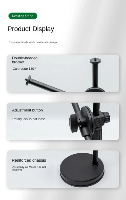 Lamgool Adjustable Desk Phone Holder with 360° Rotation – Low-Angle Shooting Mount with Metal Base for Live Streaming, Photography &amp; Teaching