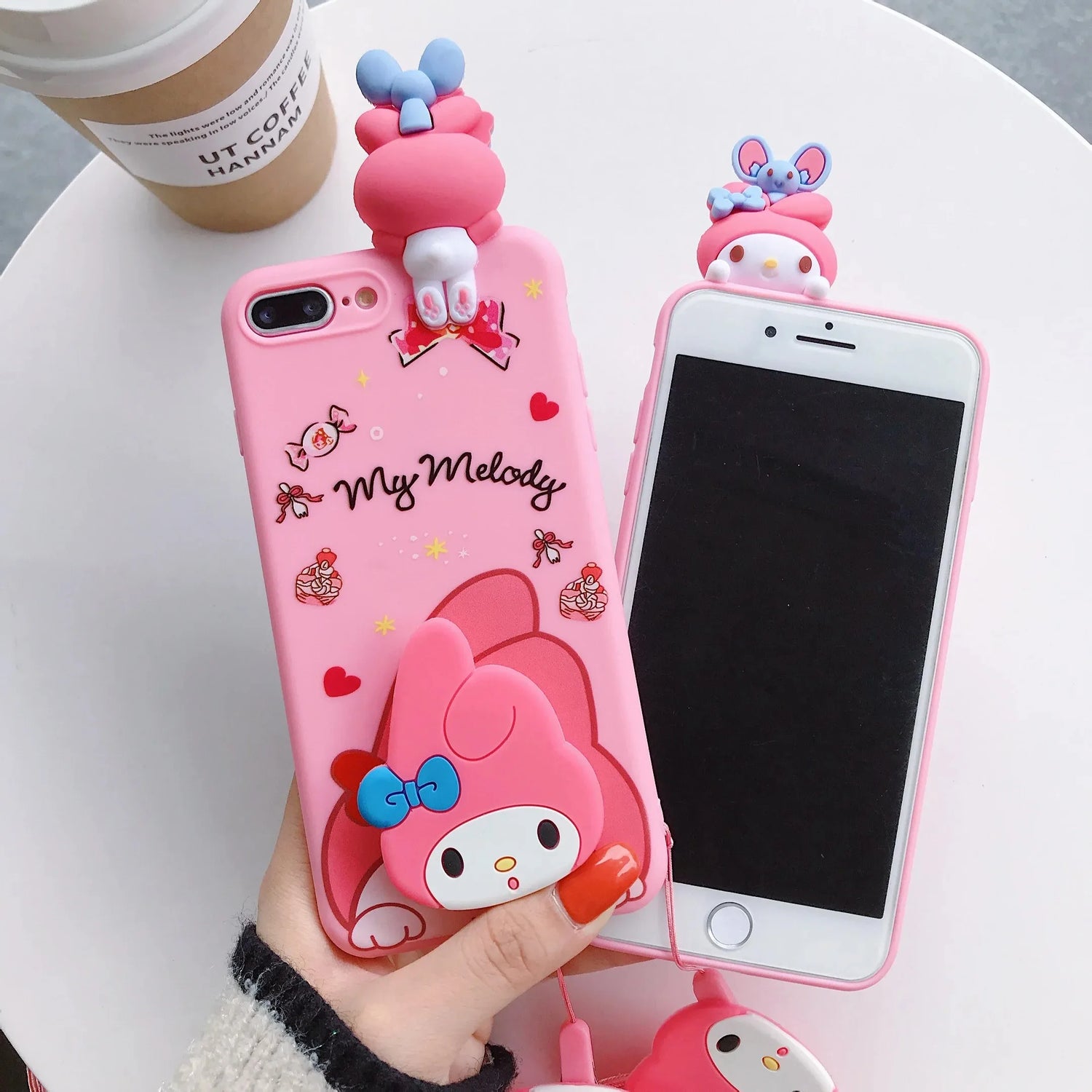 Cute 3D Cartoon Sanrio Phone Case with Holder &amp; Lanyard – For iPhone
