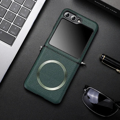 Magsafe Wireless Charge Case for Samsung Galaxy Z Flip 7 Flip6 Flip5 Flip4  Magnetic Litchi Leather Cover