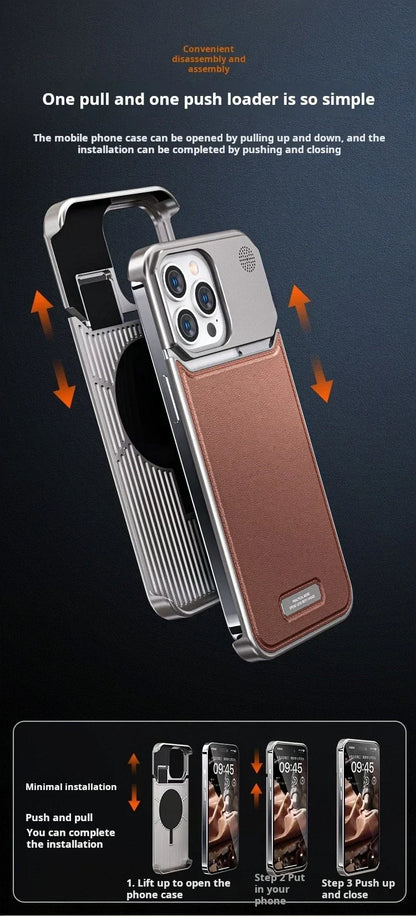 Magnetic Leather &amp; Metal Case for iPhone 13/14/15 Pro Max – Shockproof, Water-Resistant &amp; MagSafe Compatible
