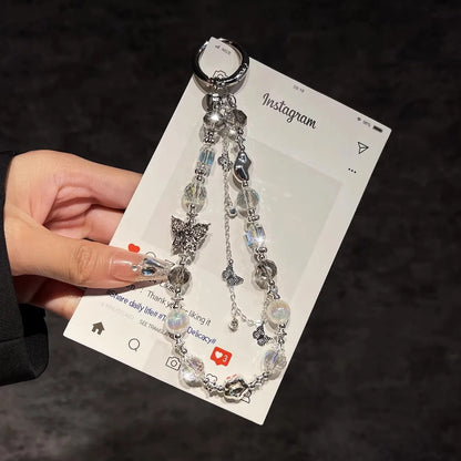 High-End Crystal Butterfly Tassel Beaded Mobile Phone Chain Fashionable Lanyard Pendant Wrist Portable Accessory