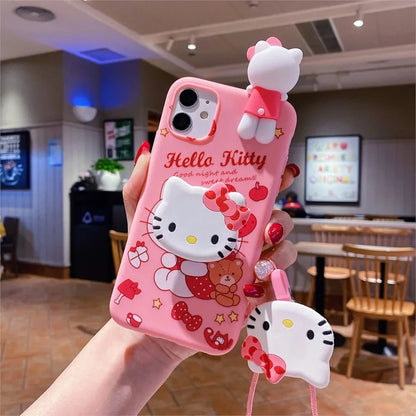 Cute 3D Cartoon Sanrio Phone Case with Holder &amp; Lanyard – For iPhone